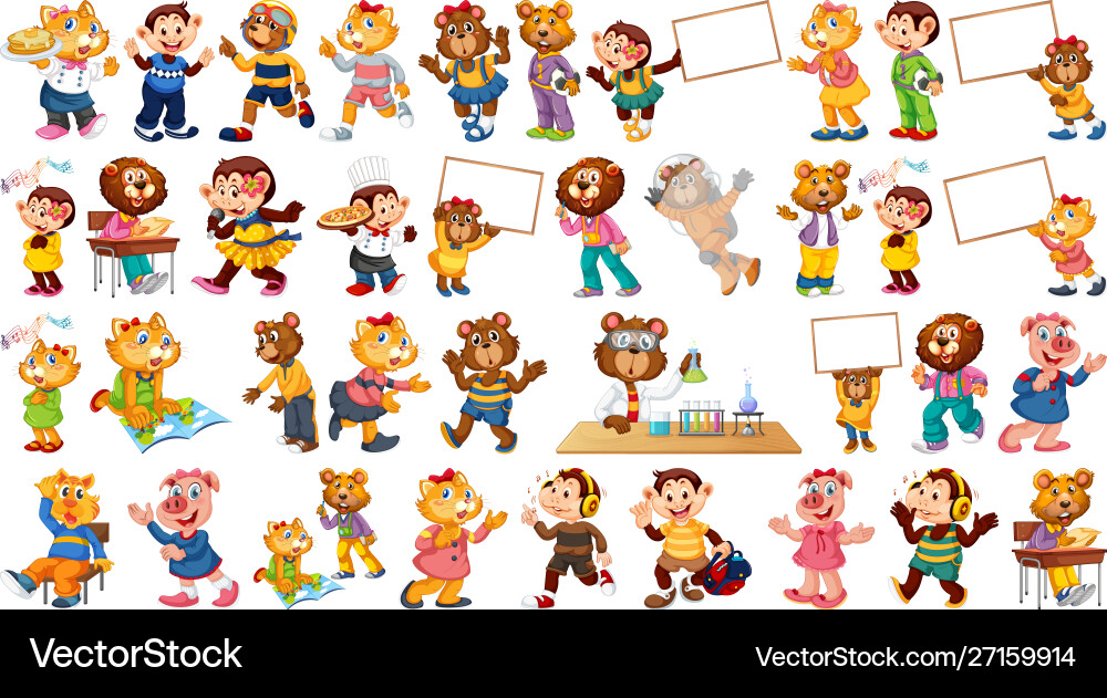 Animals acting in human-like actions and poses vector image