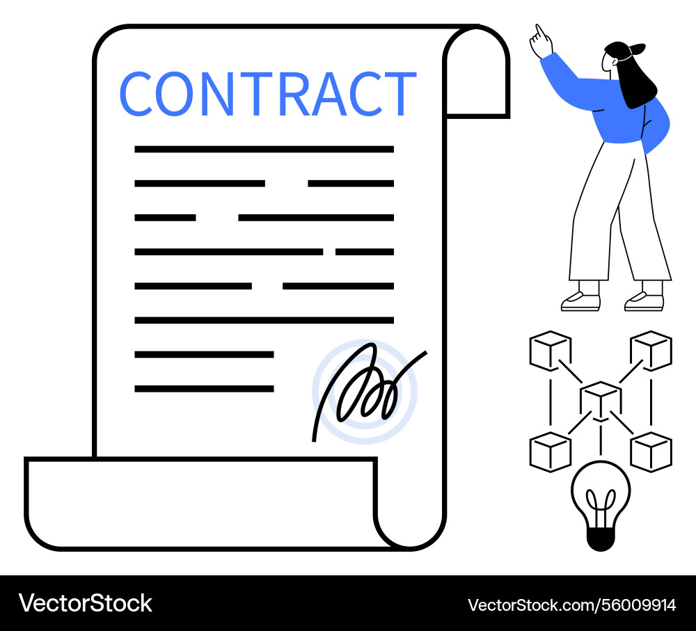 Digital contract with signature and blockchain Digital contract with signature and blockchain Vector Image