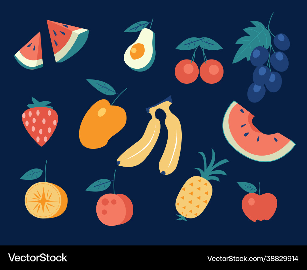 Fruits flat set concept Royalty Free Vector Image