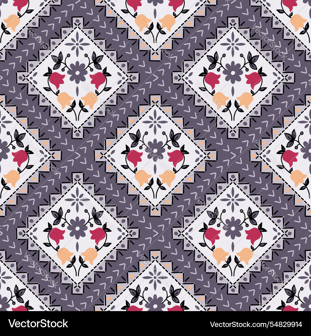 Patchwork pattern with decorative flowers design Patchwork pattern with decorative flowers design Vector Image