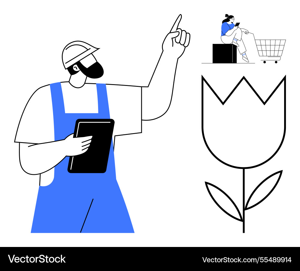Smart farming concept with tablet-using worker Smart farming concept with tablet-using worker vector image