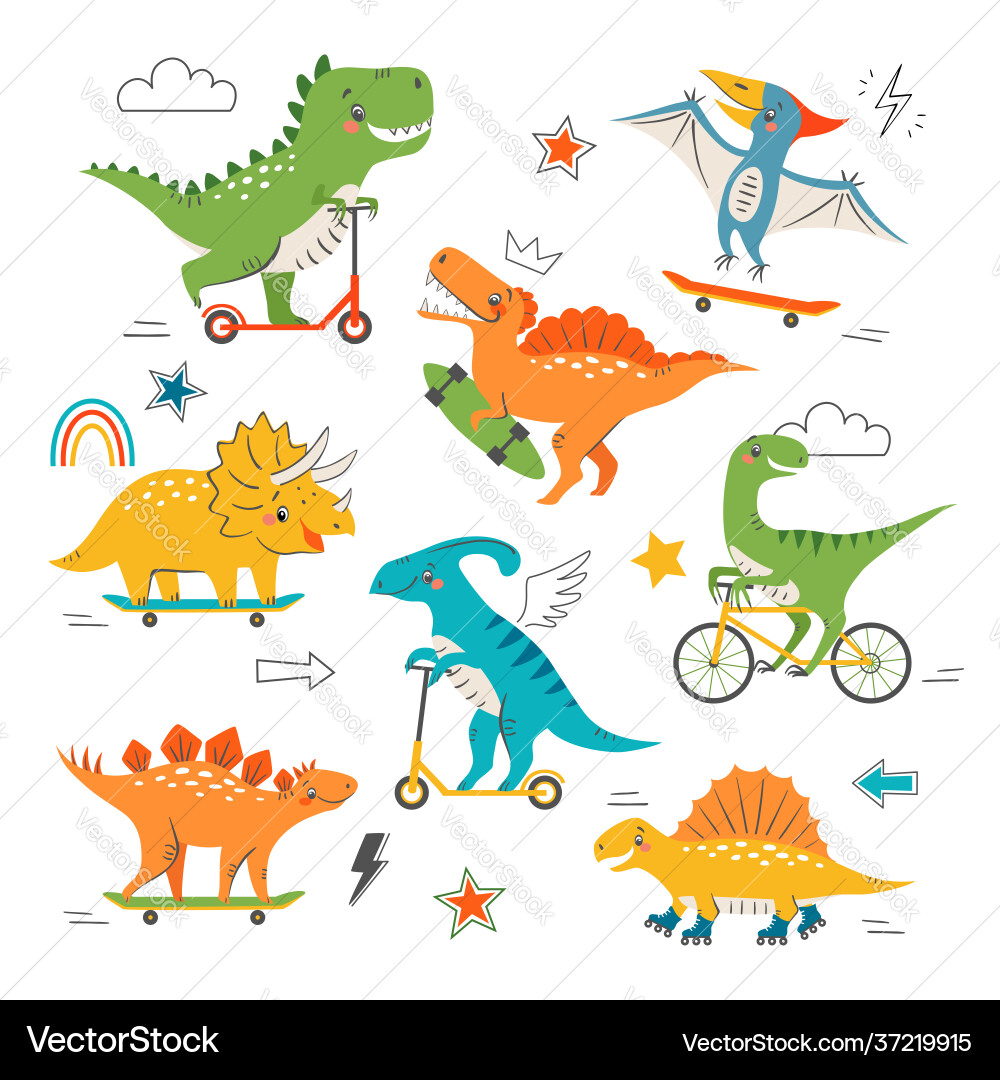 Dinosaur Skateboarding Fun vector image