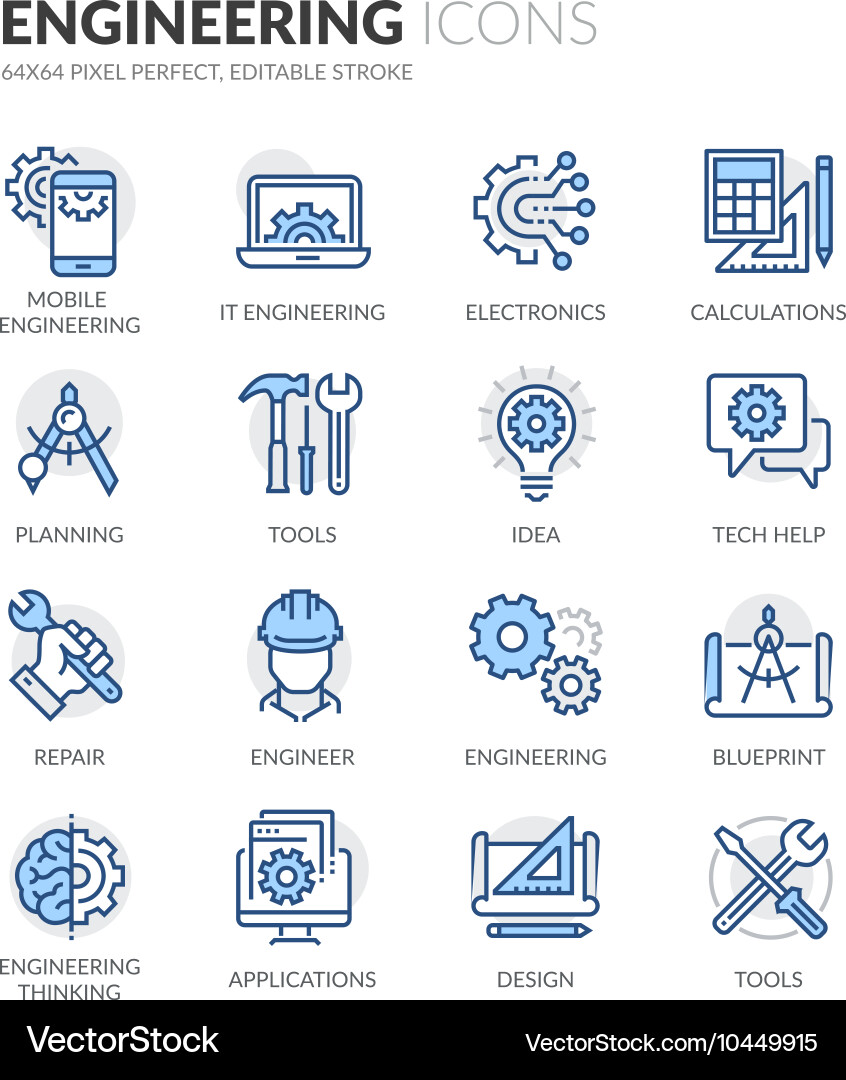 Engineering Line Icons - Blueprint Set vector image