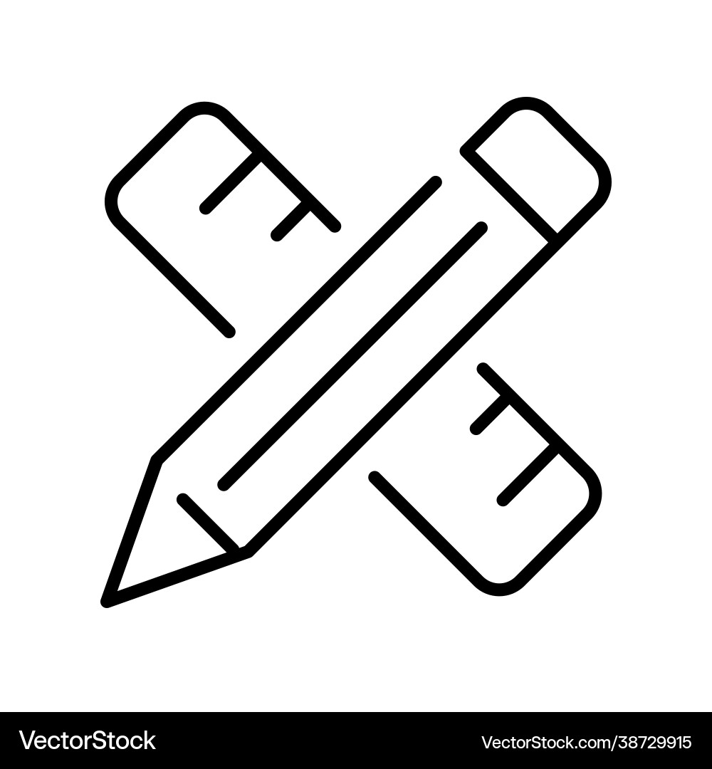 Linear simple crossed pencil and ruler icon Linear simple crossed pencil and ruler icon vector image