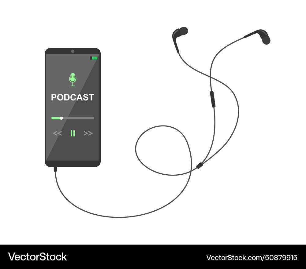 Mobile smartphone with podcast app on screen Mobile smartphone with podcast app on screen vector image