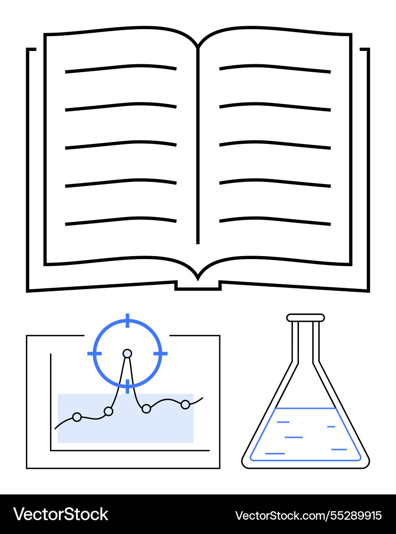 Open book with scientific graph and flask Open book with scientific graph and flask vector image
