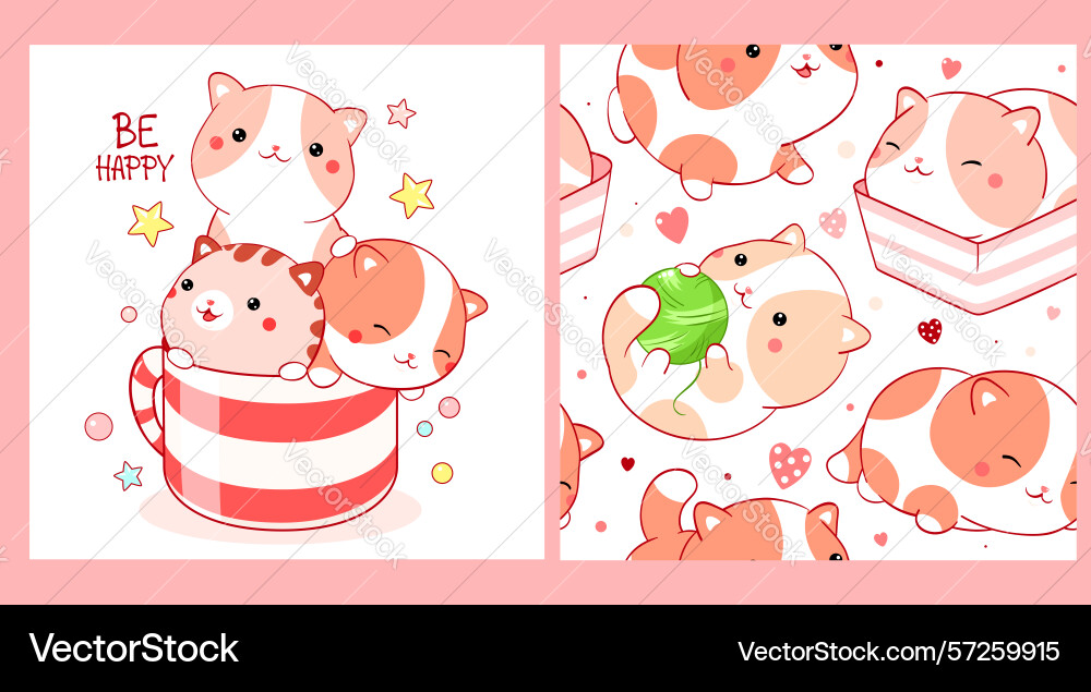 Set of seamless pattern and one print with cute Set of seamless pattern and one print with cute vector image