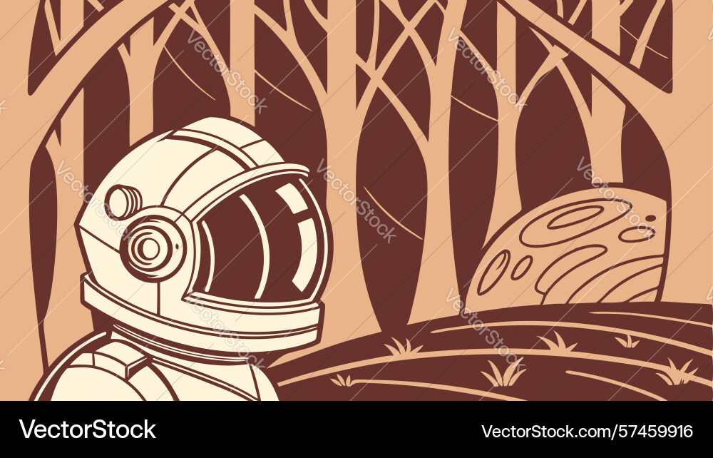 Astronaut in abstract scene with spiral shell vector image