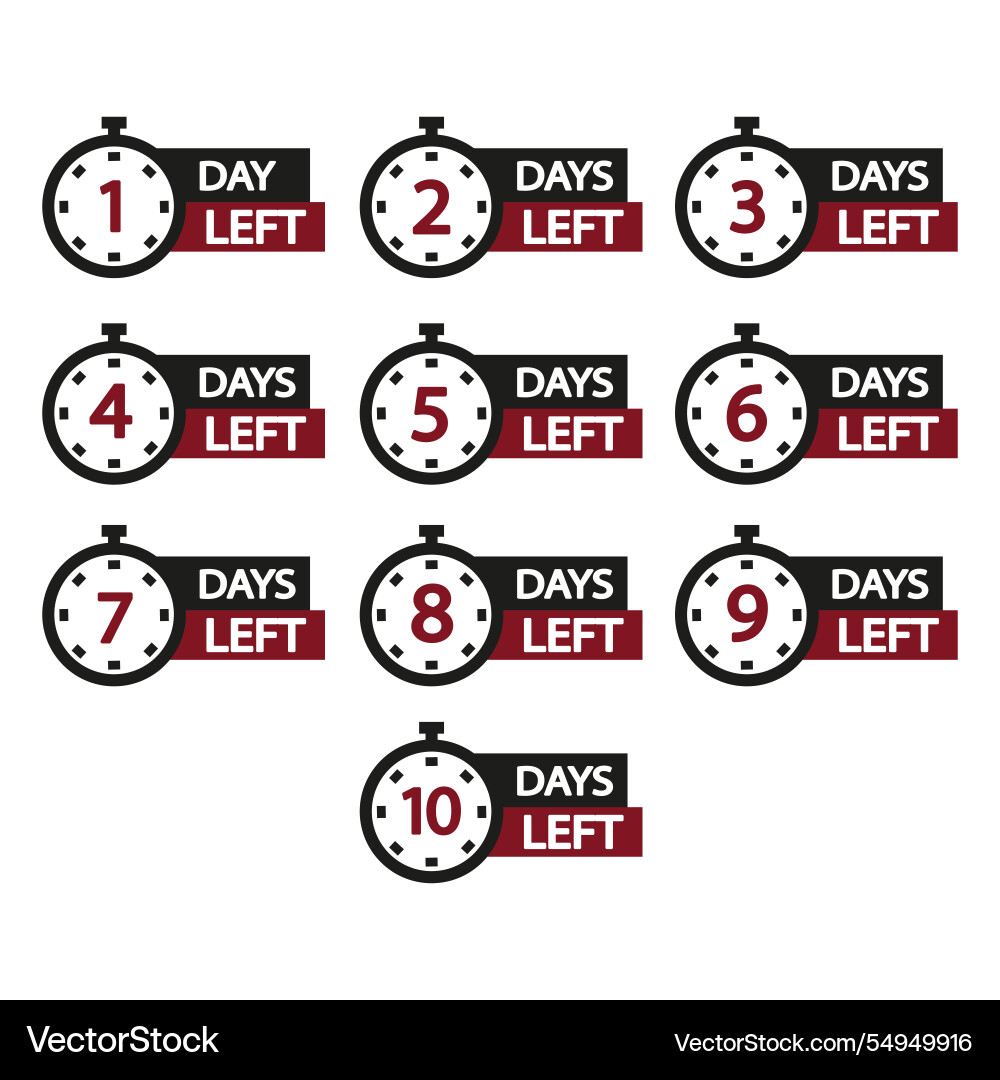 Countdown clock set numbers 1 to 10 are bold days vector image