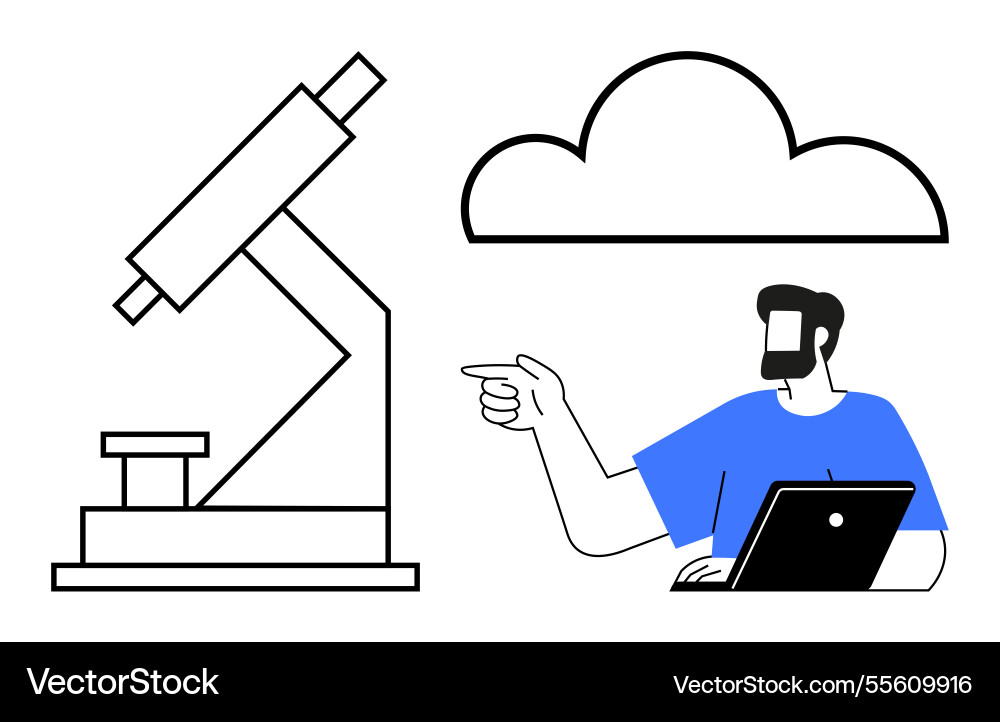 Scientist pointing at cloud with microscope Scientist pointing at cloud with microscope vector image