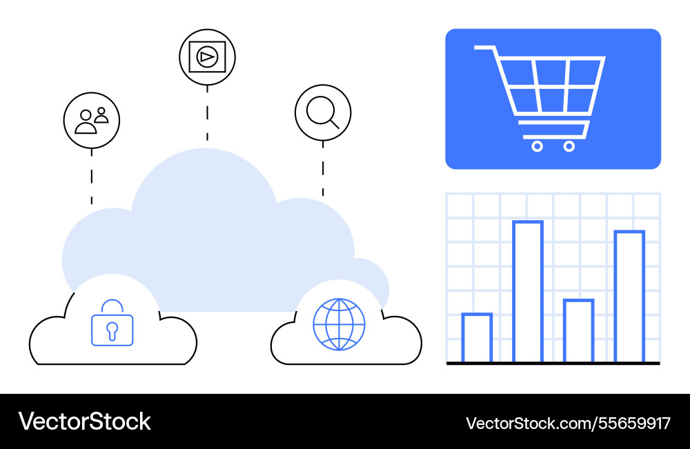 Cloud-based ecommerce system with analytics Cloud-based ecommerce system with analytics vector image