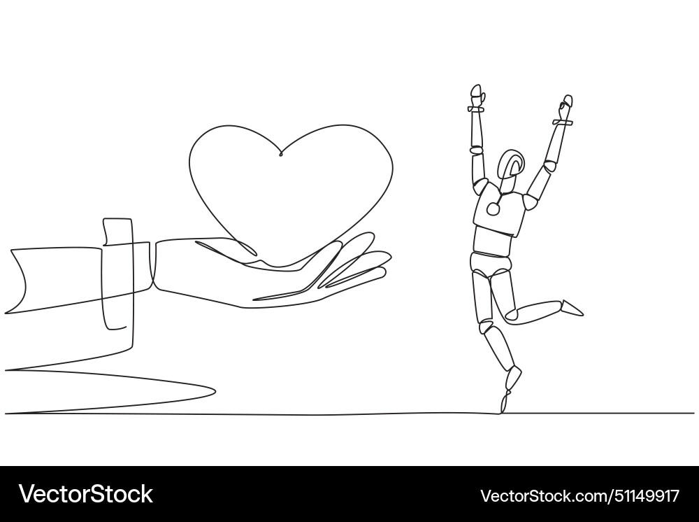 Continuous one line drawing a robot happy to get Continuous one line drawing a robot happy to get Vector Image