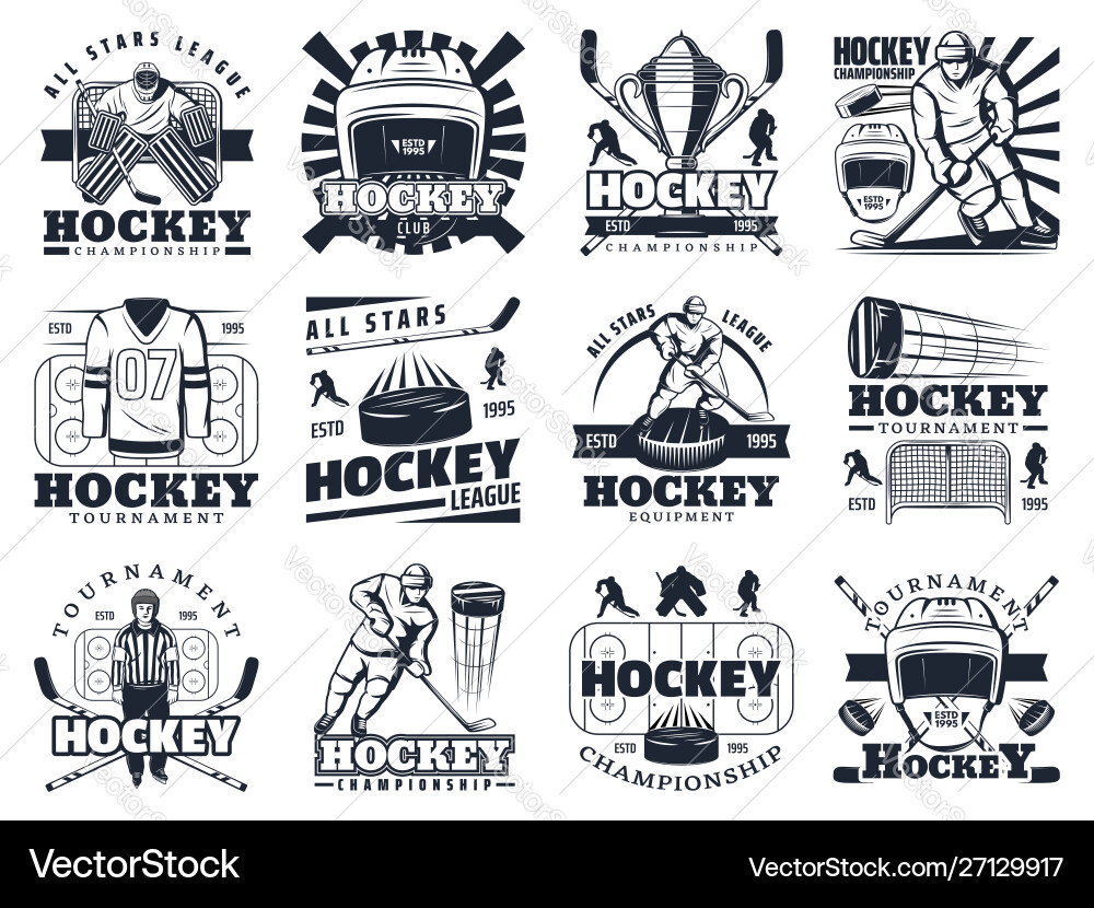 Ice hockey sport tournament and cup icons Ice hockey sport tournament and cup icons vector image