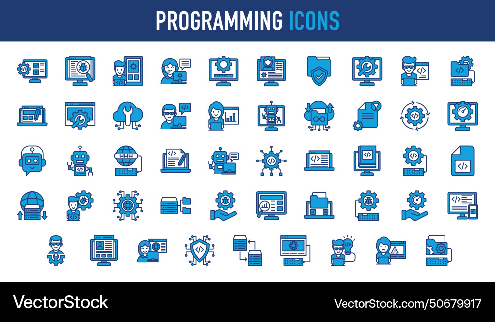 Programming line icon set vector image