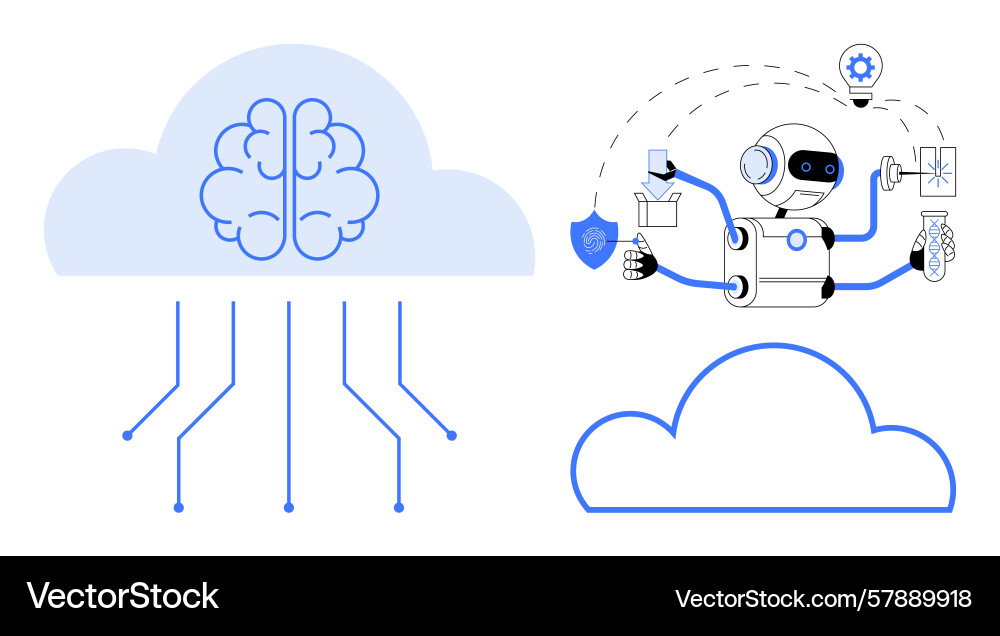 Ai cloud computing with neural networks Ai cloud computing with neural networks vector image