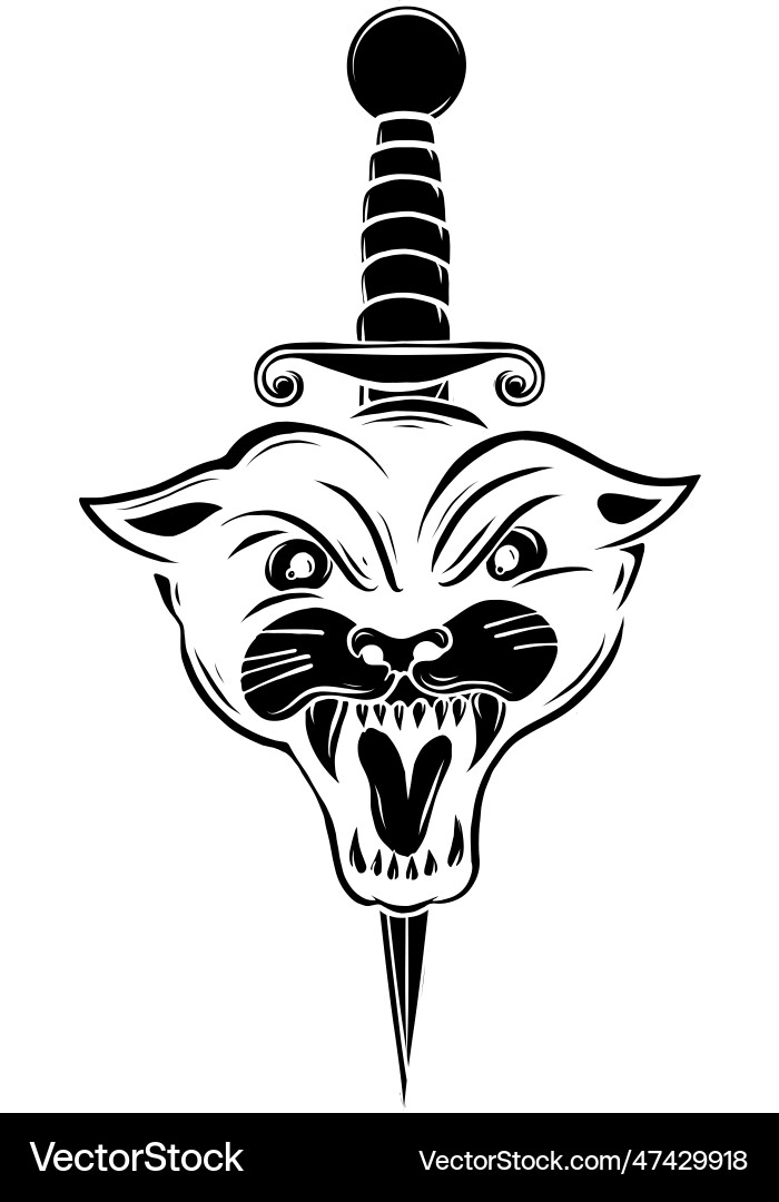 Black silhouette of panther head and dagger Black silhouette of panther head and dagger vector image