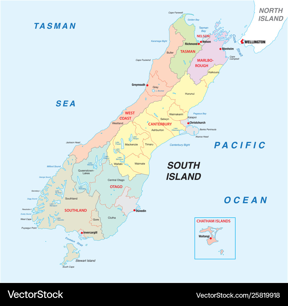 New Zealand South Island Map Vector Image