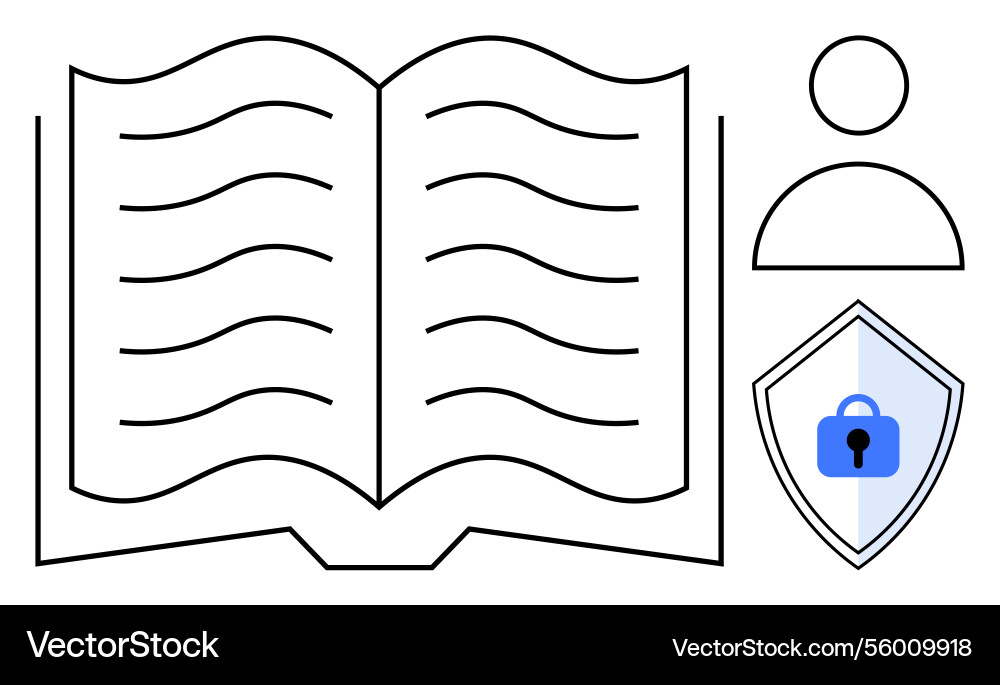 Open book user profile icon and shield Open book user profile icon and shield vector image