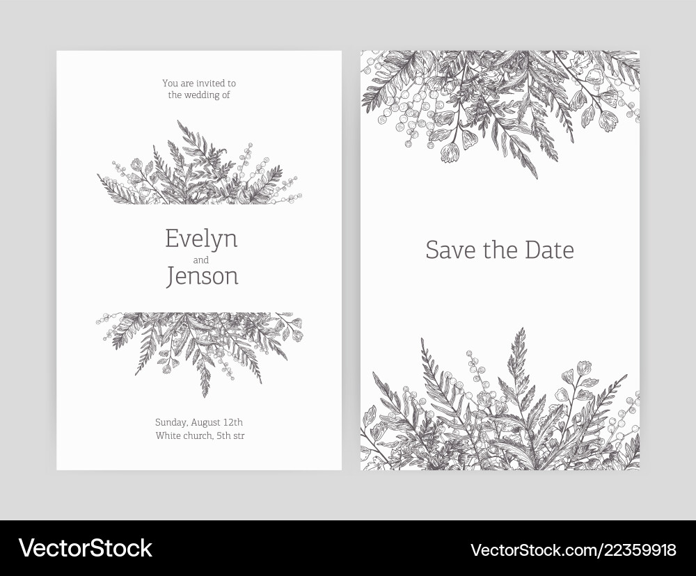 Set of floral wedding invitation and save the date Set of floral wedding invitation and save the date vector image
