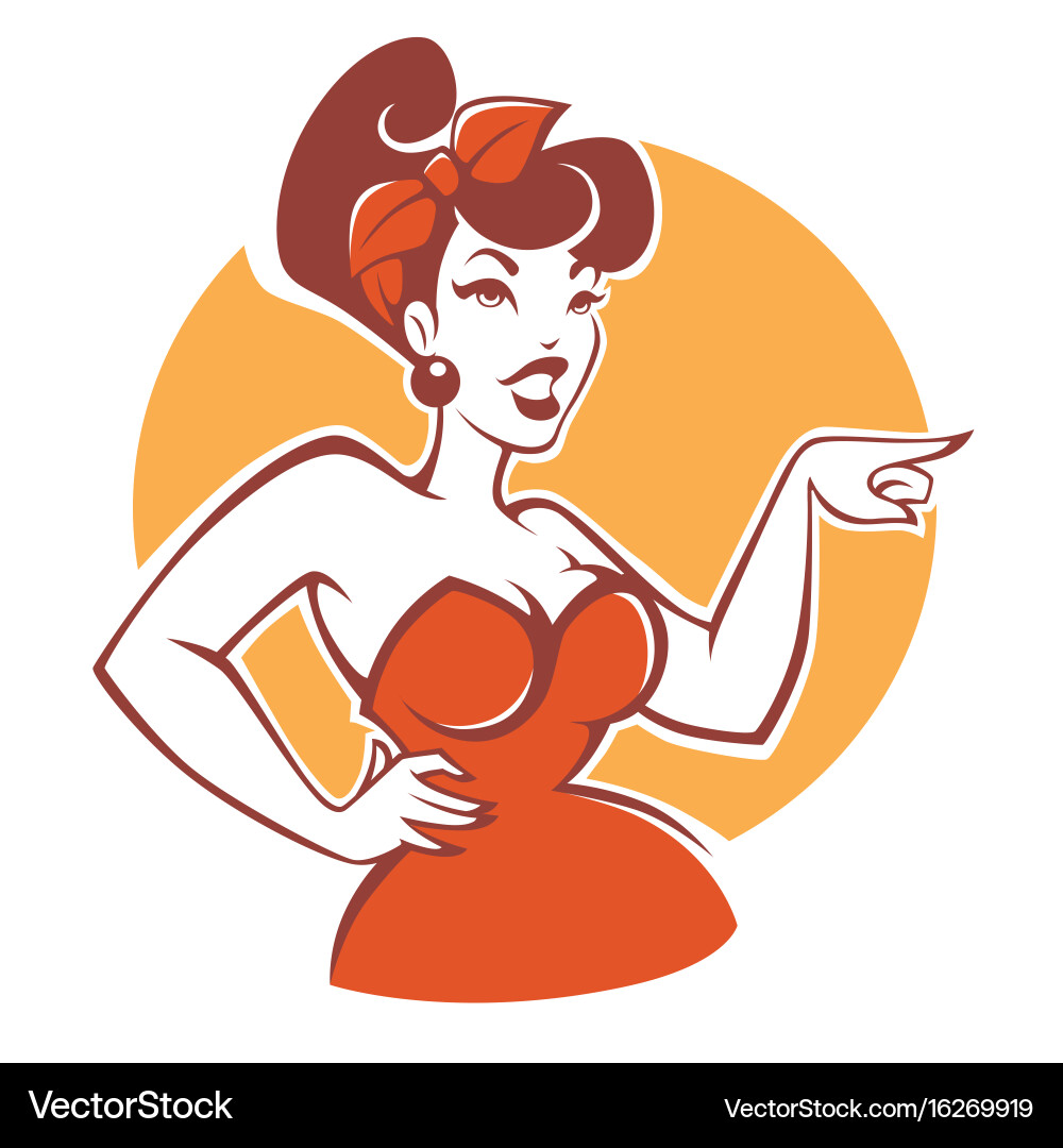 Retro Pinup Girl in Red Dress Vector Image