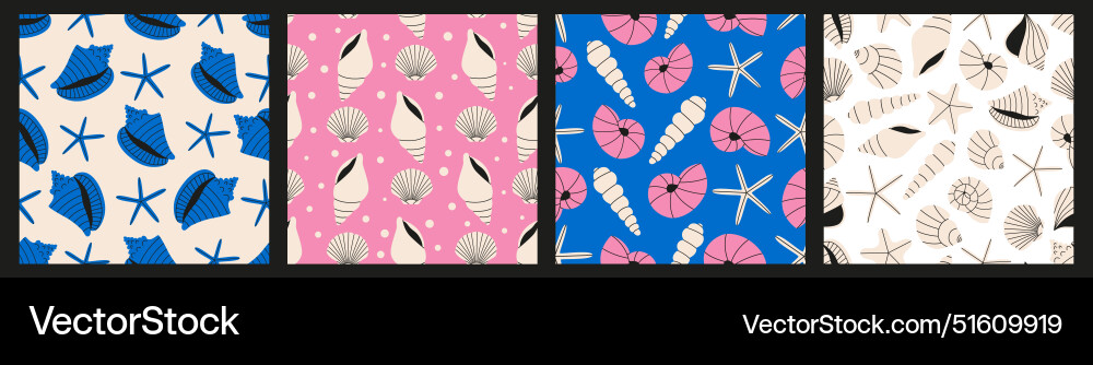 Seashells seamless pattern set Vector Image