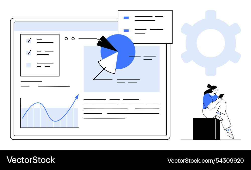Analyzing data with graphs and charts on a digital Analyzing data with graphs and charts on a digital vector image