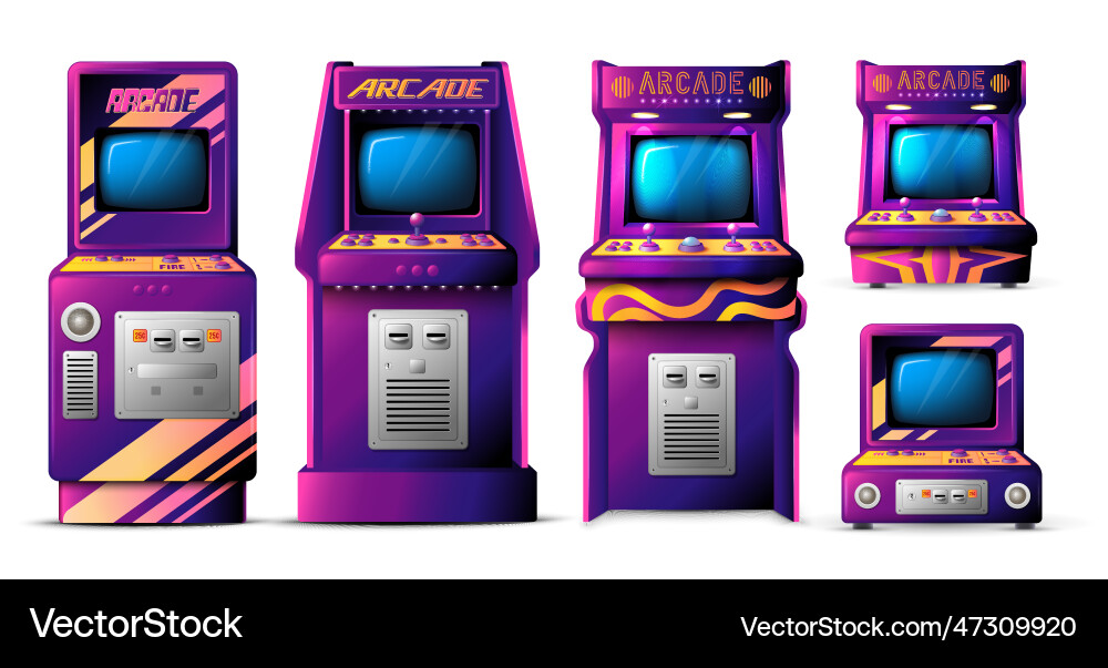 Arcade machines realistic set Arcade machines realistic set vector image