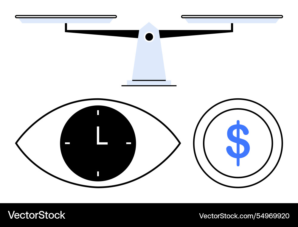 Balancing time and money with visual metaphors Balancing time and money with visual metaphors vector image