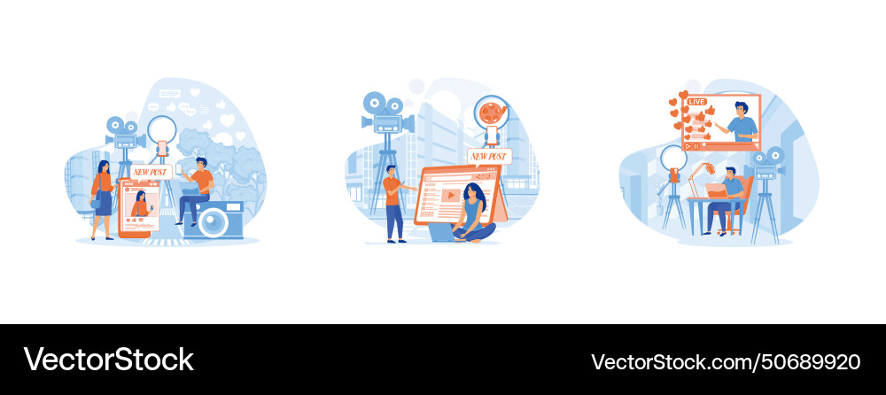 Blogger creating photo and video content Vector Image