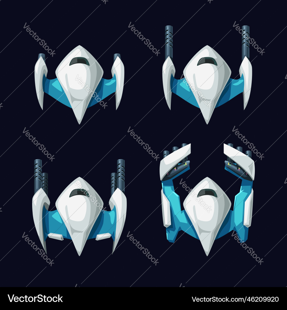 Game space fighter upgrade stages in set Game space fighter upgrade stages in set vector image