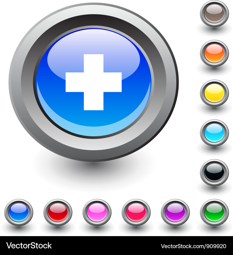 Plus Round Button - Metallic Shine Vector Image