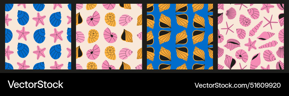 Seashells seamless pattern set Seashells seamless pattern set vector image