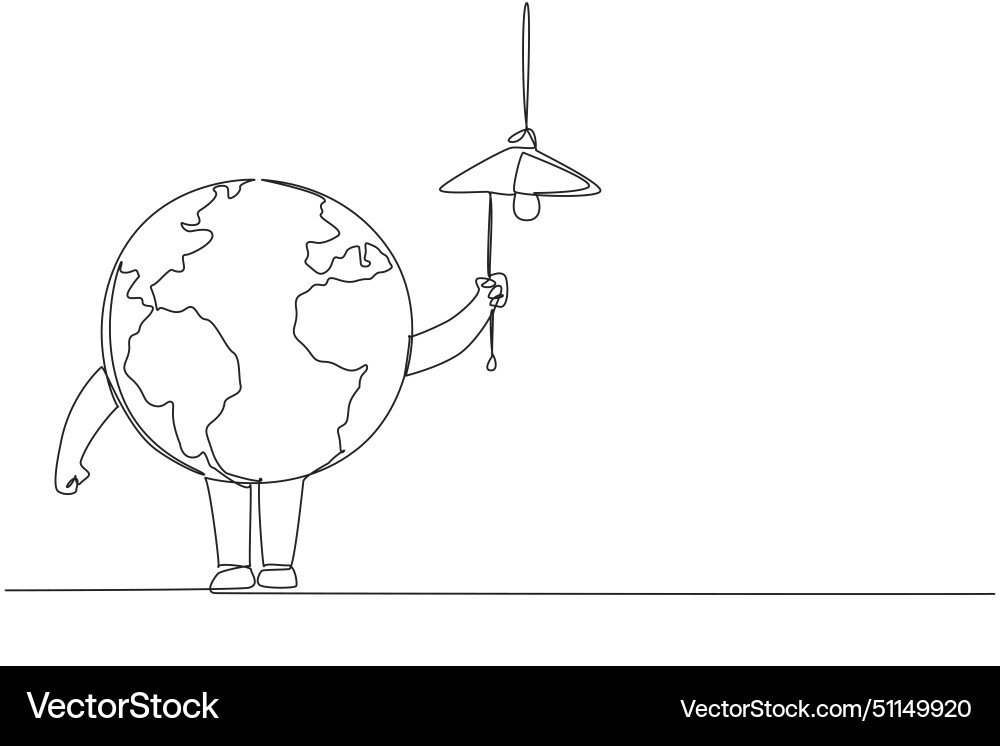 Single one line drawing globe pulls string Vector Image