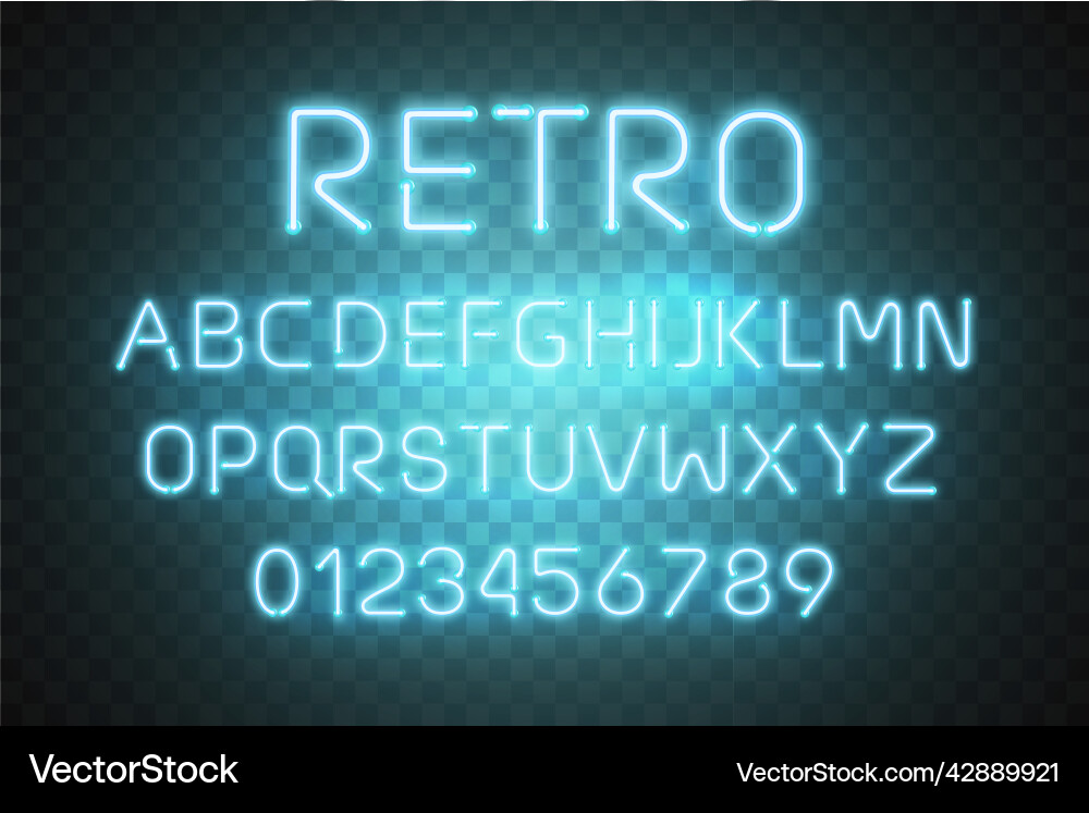 Blue retro neon font realistic vector image