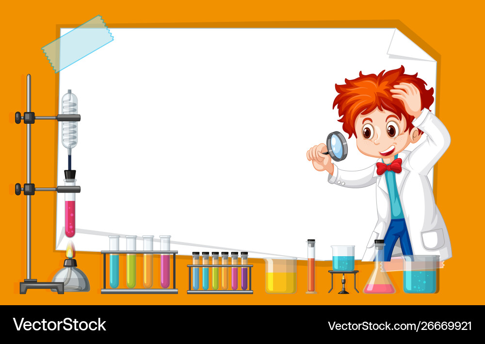 Frame template design with kid in science lab Frame template design with kid in science lab vector image