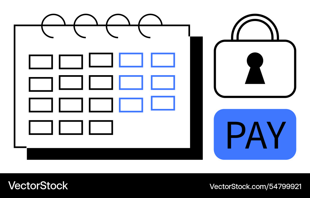 Monthly calendar schedule with secure lock Monthly calendar schedule with secure lock vector image