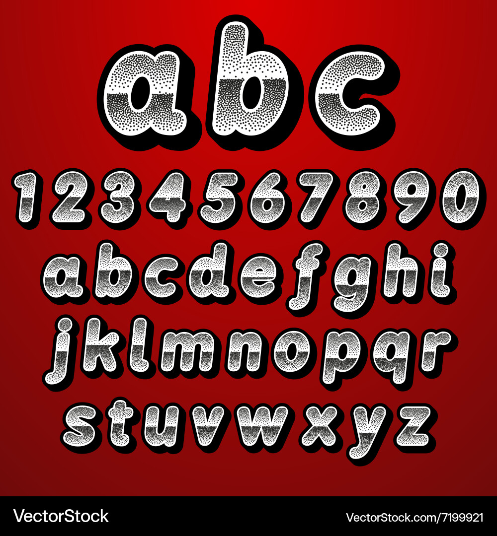 Stock font pointillism letters and numbers vector image
