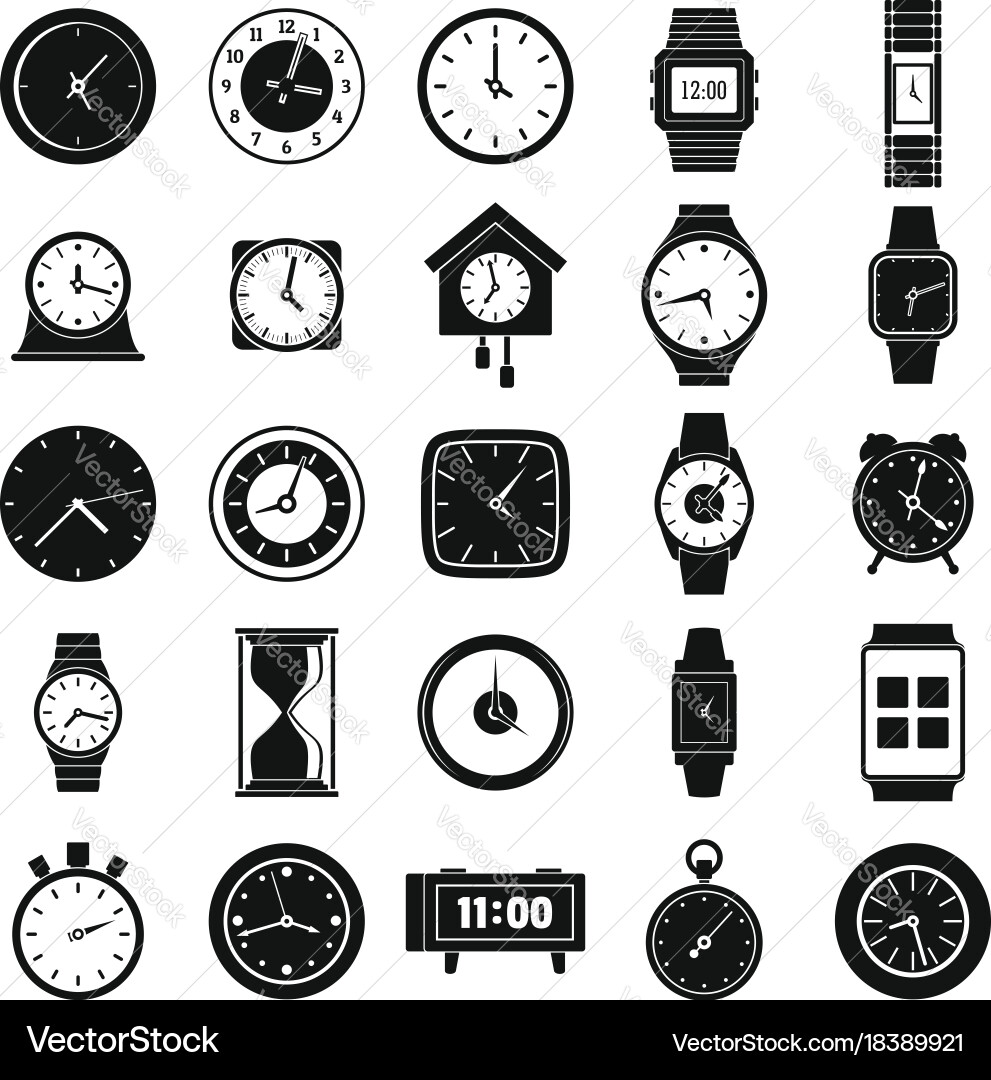 Time and clock icons set simple style vector image