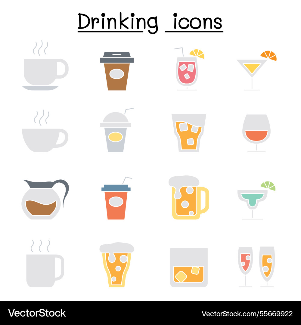 Drinking icon set in flat color style Drinking icon set in flat color style vector image