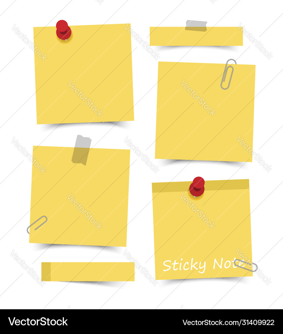 Flat design yellow color sticky notes with red Flat design yellow color sticky notes with red vector image