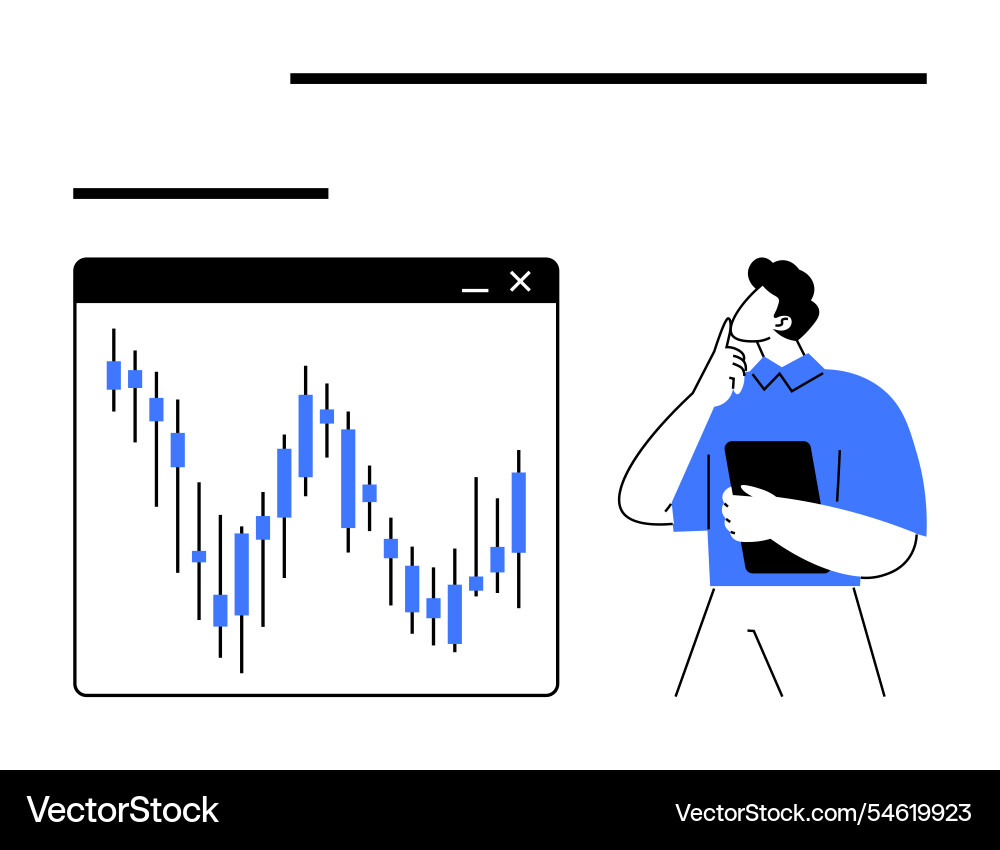 Analyst contemplating data from a fluctuating Vector Image