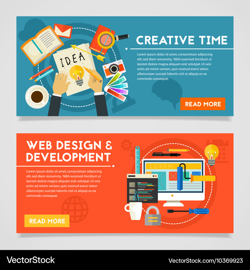 Creative time and web design development concept vector image