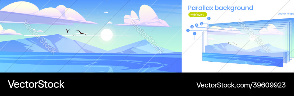 Parallax background with sea and mountains Parallax background with sea and mountains vector image