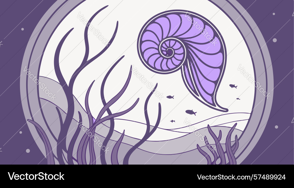 Ancient shell nautilus fosil in an underwater vector image