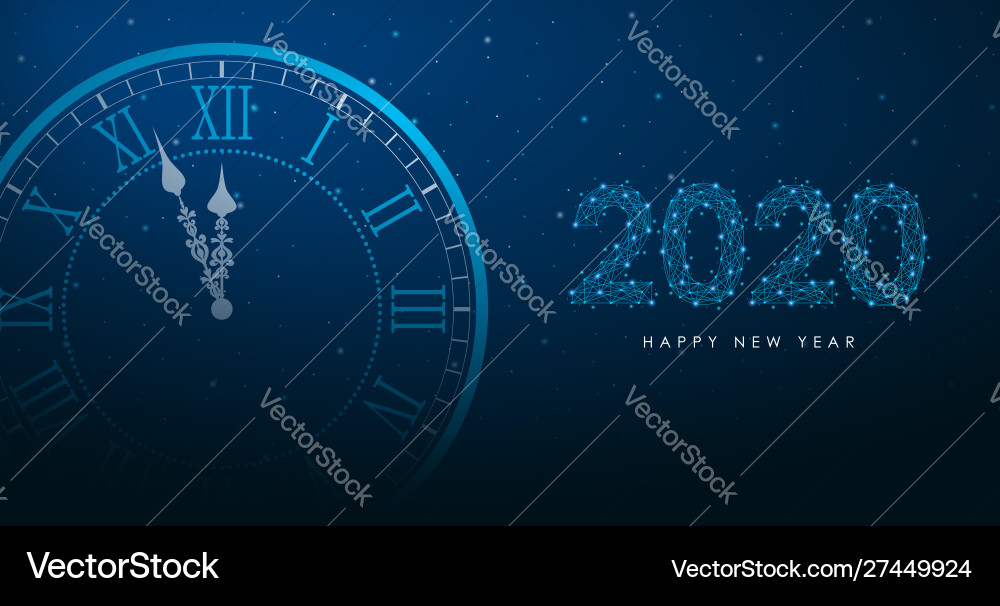 Clock and 2020 number polygonal wireframe Clock and 2020 number polygonal wireframe vector image