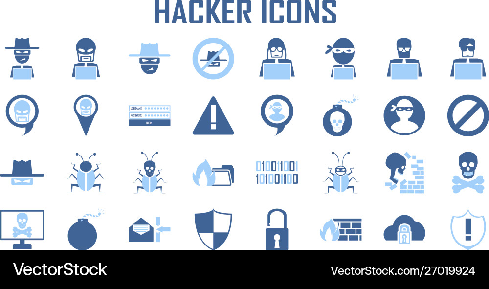 Cybersecurity Hacker Icon Set vector image
