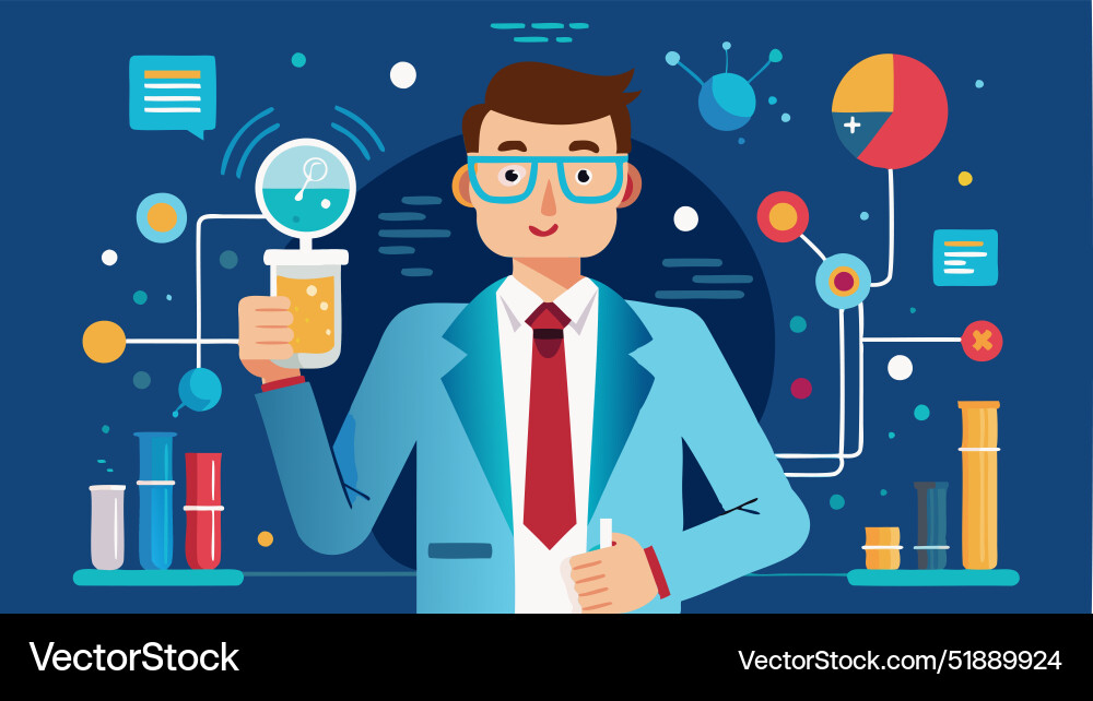 Data scientist with lab tube and digital elements Data scientist with lab tube and digital elements vector image