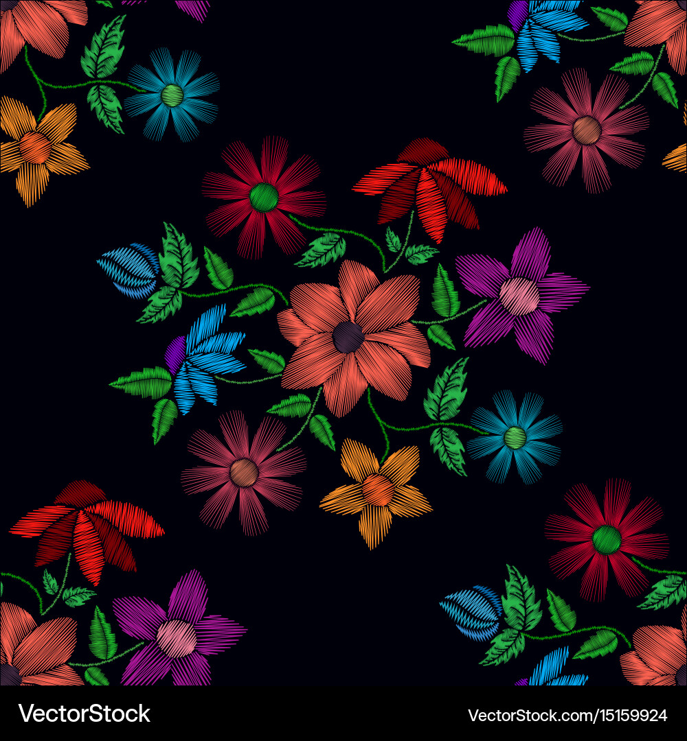 Floral Embroidery Pattern Vector Image