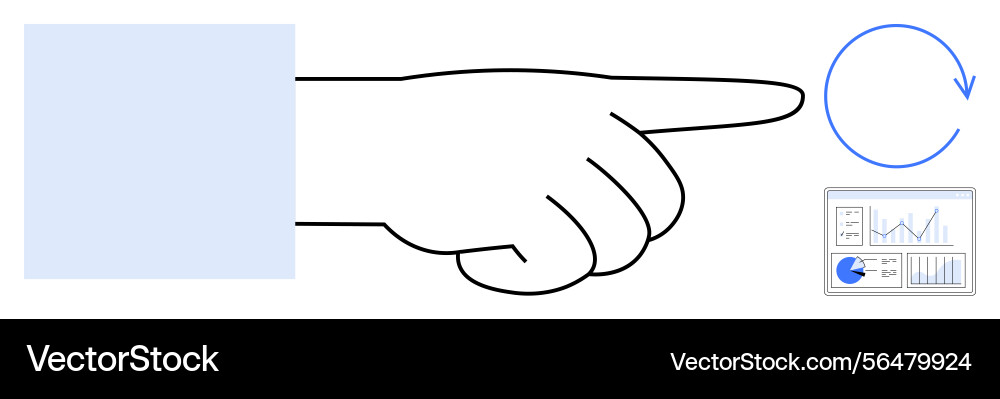 Hand pointing at circular arrow and data analytics Hand pointing at circular arrow and data analytics vector image