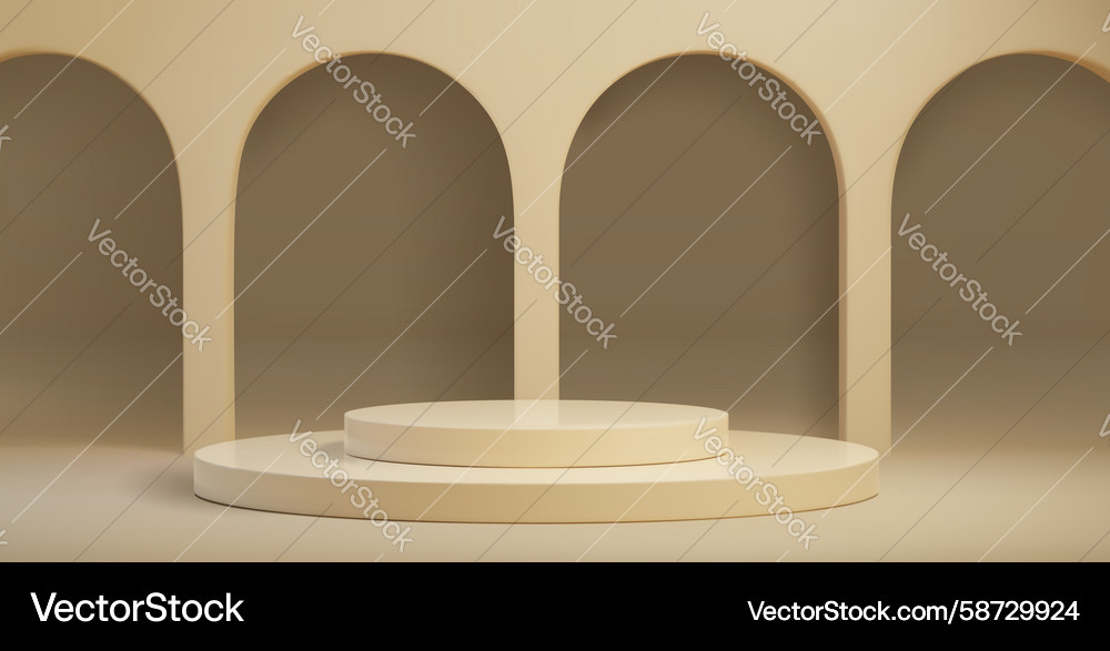 Minimal beige podium display with arch backdrop Minimal beige podium display with arch backdrop Vector Image